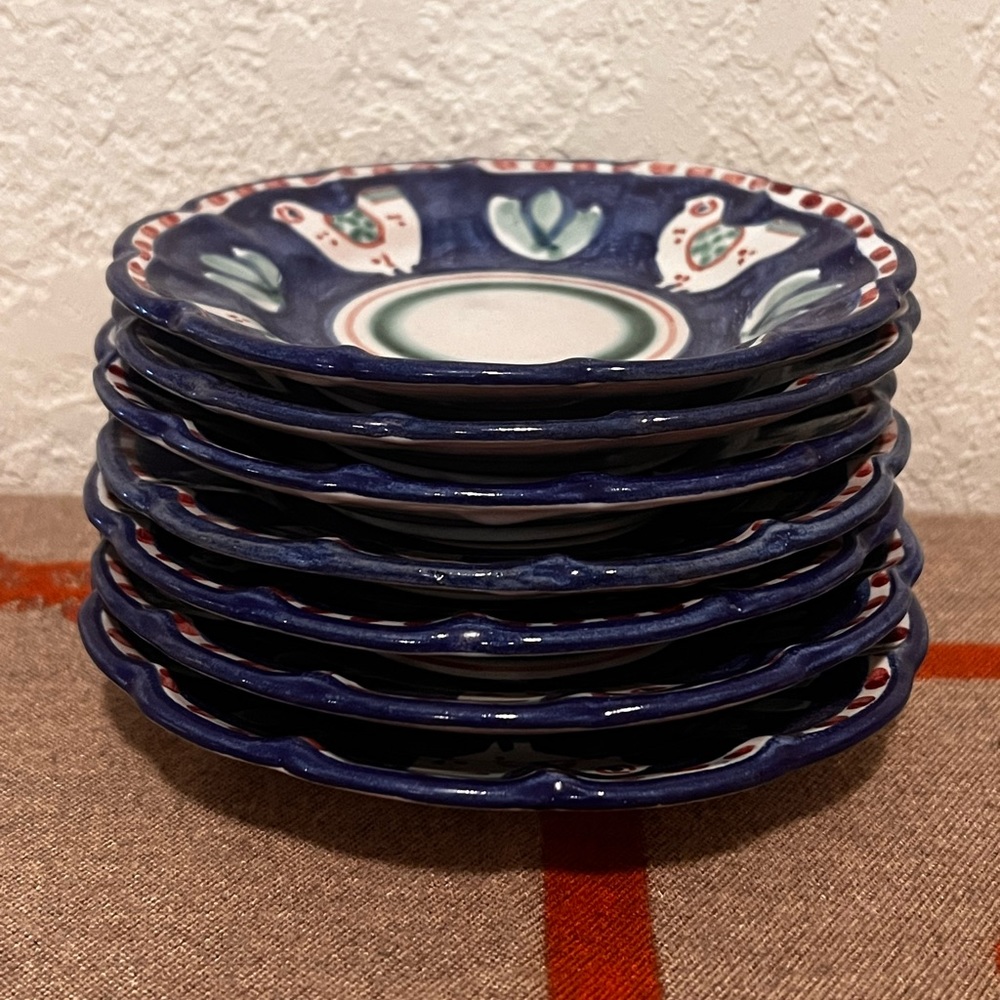 Vietri CAS Campagna Chicken Blue Border Red Dots 6" Bread Plate - Picture 3 of 9